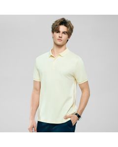 Giordano Men's Liquid Touch Short Sleeve Slim Embroidered Polo 01016291 in Light Buff, featuring a slim fit, short sleeves, and embroidered detailing.