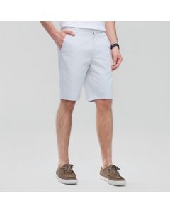 Giordano Men's Slim Tapered Hidden Comfort Bermuda Shorts 01106202 in Moonlight Snow, featuring cotton-spandex twill fabric, a low-rise waist, and slim tapered fit.