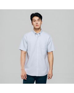 Model wearing Giordano Light Grey short sleeve Oxford shirt 01046208, front view