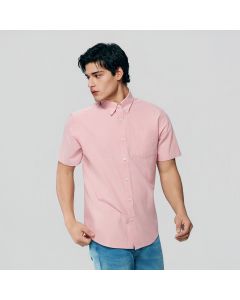 Giordano Men's Cotton Oxford Short Sleeve Regular Fit Wrinkle Free Shirt 01046208 in Orange, featuring cotton Oxford fabric, short sleeves, and a regular fit.