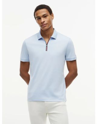 TOMMY HILFIGER LIQUID ZIP REG POLO MW0MW43269 BREEZY BLUE