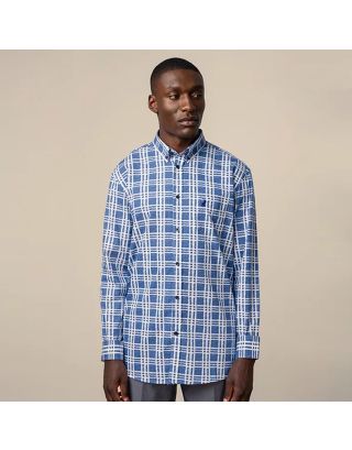 POLO MEN EASY CARE PRINTED CHECK LONG SLEEVE SHIRT 0055774 – BLUE