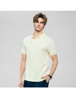 Giordano Men's Liquid Touch Short Sleeve Slim Embroidered Polo 01016291 in Light Buff, featuring a slim fit, short sleeves, and embroidered detailing.