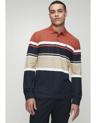 POLO PIQUE STRIPE LS GOLFER 0070553 BRICK