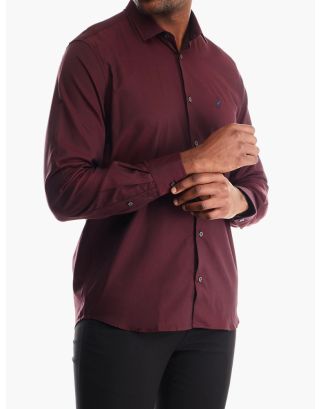 POLO TEXTURED LS SHIRT 0070677 BURGUNDY