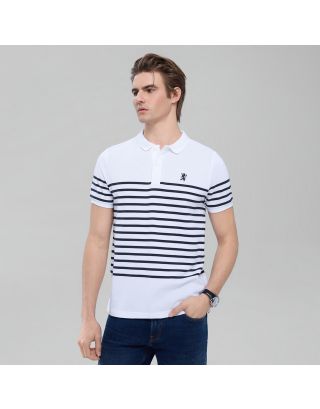 GIORDANO STRIPE POLO 01016230 SIGN WHITE SIGN NAVY 80