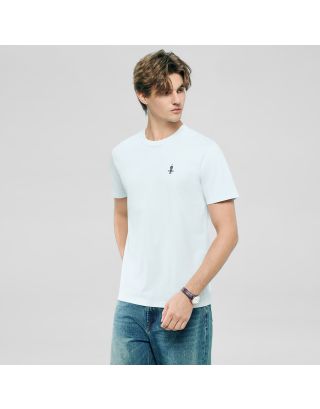 Giordano Men's Classic Cotton Short-Sleeve Embroidered T-Shirt 01026629 in Ancient Water, featuring soft cotton fabric and delicate embroidered detailing.