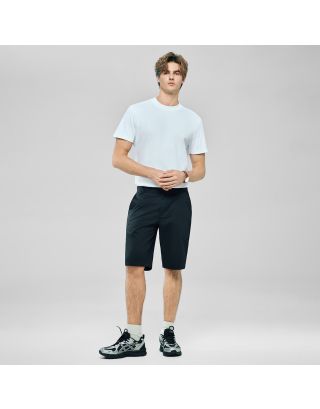 Giordano Men's Slim Tapered Hidden Comfort Bermuda Shorts 01106202 in Signature Black, made from cotton spandex twill with a low rise and slim tapered fit.