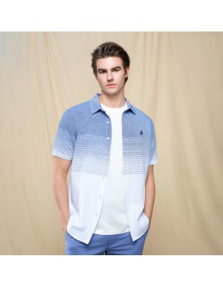 GIORDANO LINEN SS SHIRT 01046252 NAVY WHITE 96