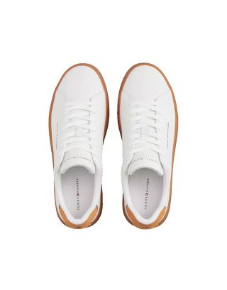 TOMMY HILFIGER LEATOMMY HILFIGERER MIX COURT SNEAKERS FM0FM05367 ECRU YELLOW