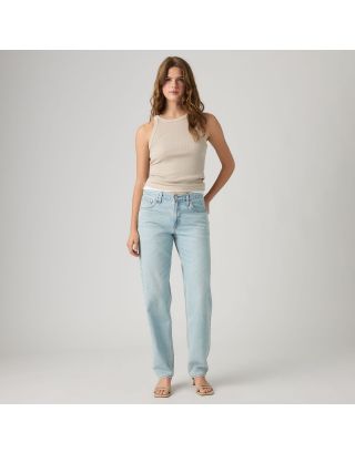 Levi's® Women's Loose Taper Jeans 0083N-0007 in Message Sent Blue, featuring a mid-rise waist, loose fit through the seat and thigh, tapered leg, and adjustable waist tab.