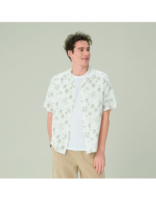 GIORDANO LINEN PRINT SS RLX SHIRT 01046206 WHITEGREEN 87