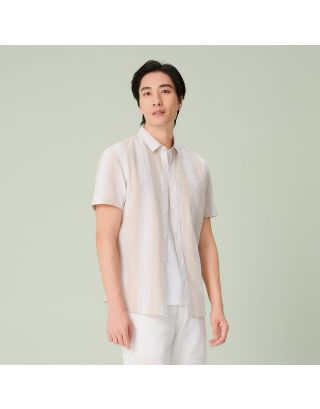 GIORDANO LINEN POPLIN SLMSTRIPE 01046412 KHAKI WHITE 80