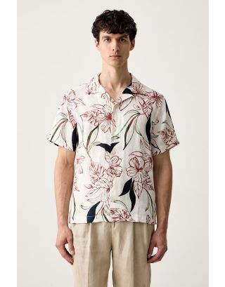TOMMY HILFIGER LINEN SS SHIRT MW0MW43310 IVORY PETAL