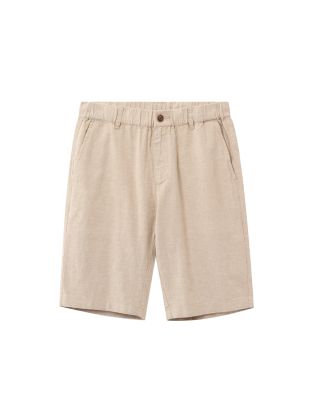 GIORDANO MEN'S LINEN COTTON ELASTIC WAIST BERMUDA SHORT 01105227 – CROCKERY KHAKI