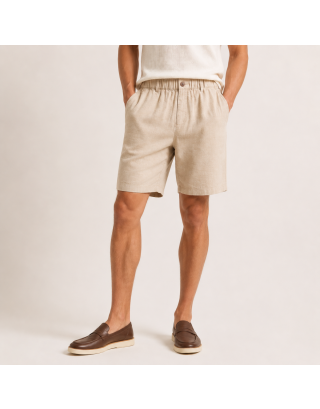 GIORDANO MEN'S LINEN COTTON ELASTIC WAIST BERMUDA SHORT 01105227 – CROCKERY KHAKI