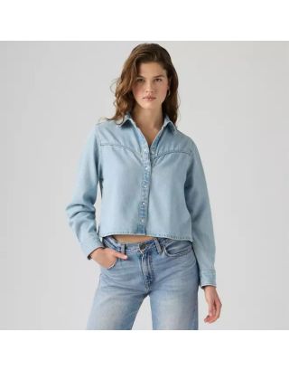 LEVI'S WOMEN'S LOGAN TENCEL SHACKET 005DW-0001 TENCEL BLASTED STONE TOP – BLUE
