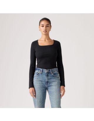 Levi's® Essential Square Neck Long Sleeve Tee in Anthracite Night Black 005IO-0000 with soft rib knit fabric, long sleeves, and a slim fit.
