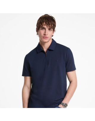 MICHAEL KORS COTTON BLEND PIQUÉ ZIP-UP POLO SHIRT CS552HOHFK – MIDNIGHT