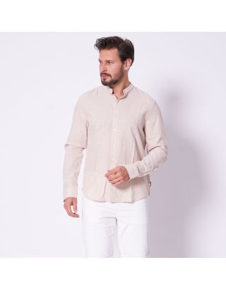 MICHAEL KORS LINEN BANDED COLLAR LONG SLEEVE SHIRT CS5409XHG8 DUNE