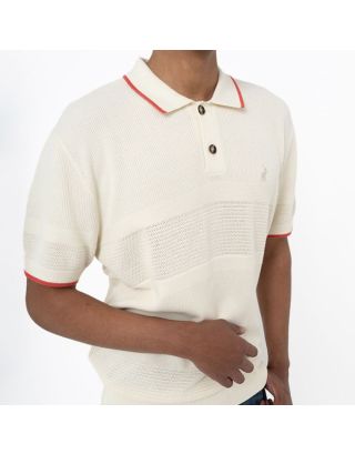 POLO MENS TEXTURED KNITTED SHORT SLEEVE GOLFER 0062475 – STONE