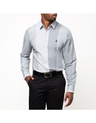 POLO PINE STRIPE PRINT LONG SLEEVE MEN’S SHIRT 0062566 – GREY