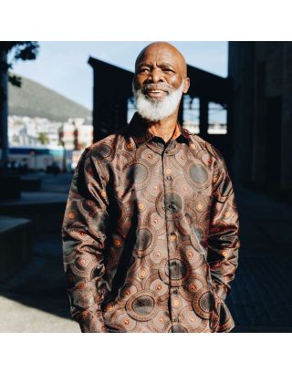 PRESIDENTIAL LARGE AFRICAN CIRCLE FORMAL SHIRT P24LT71LSHM BROWN