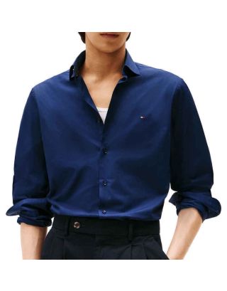 TOMMY HILFIGER CONTRAST COLOR SOLID SWS LONG SLEEVE SLIM FIT SHIRT MW0MW40524 NAVY BLUE