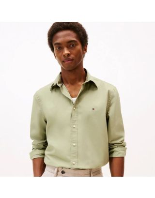 TOMMY HILFIGER MEN’S FLEX POPLIN SOLID REGULAR FIT SHIRT MW0MW37550 ARMY