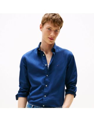 TOMMY HILFIGER MEN’S FLEX POPLIN SOLID REGULAR FIT SHIRT MW0MW37550 NAVY BLUE