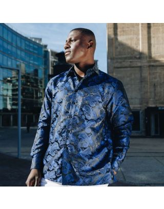 PRESIDENTIAL MEN’S DOTTED PAISLEY LONG SLEEVE SHIRT P25LT25LSHM – NAVY BLUE